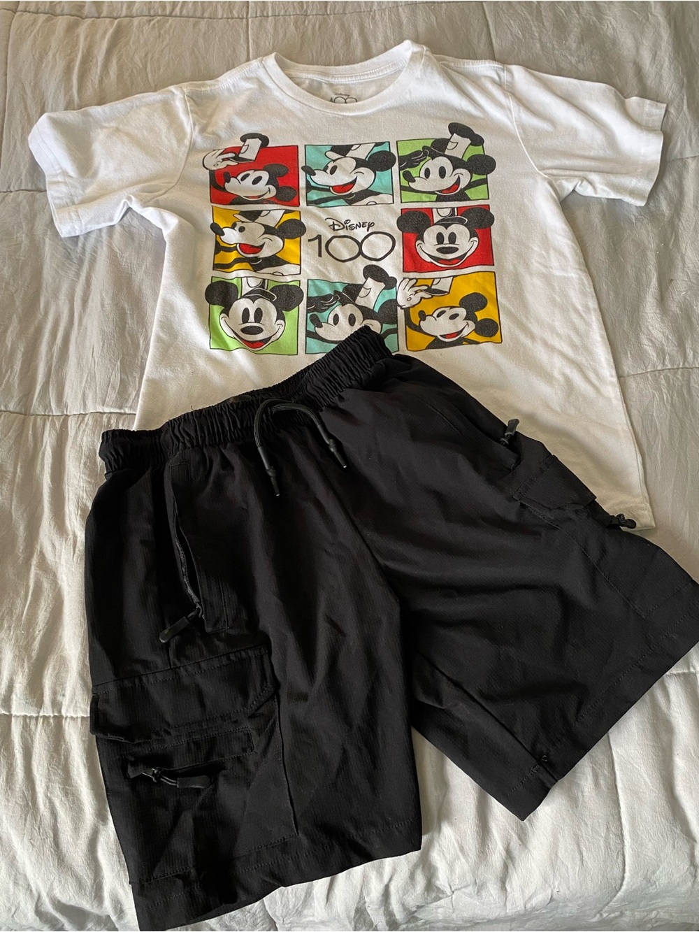 Kid’s Black Cargo Shorts and Disney tee